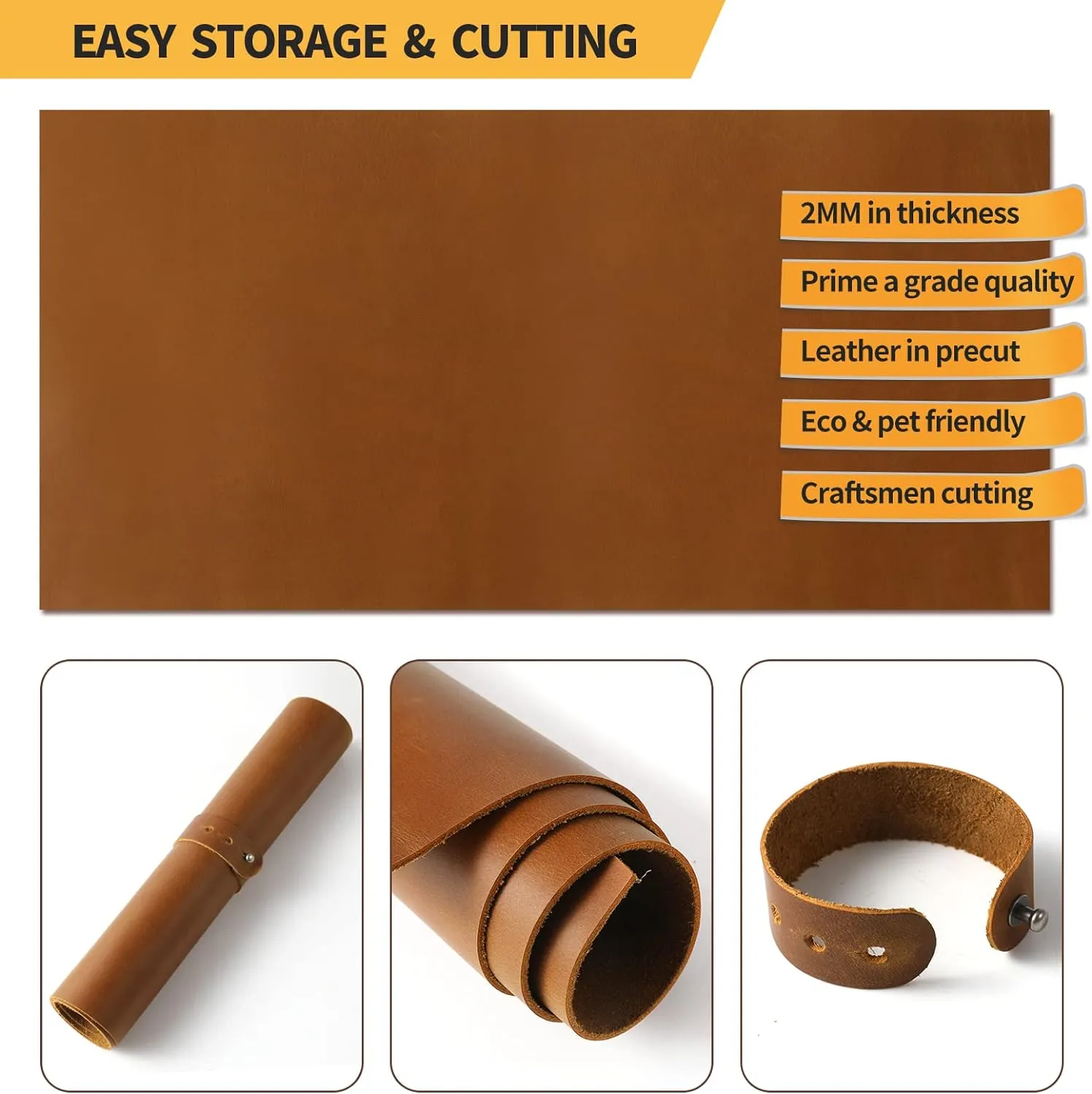 RingSun Genuine Leather Sheets for Crafts 24''X24'' Full Grain Leather Tooling Leather (2mm) Thick Cowhide Leather Pieces Square, Bourbon Brown