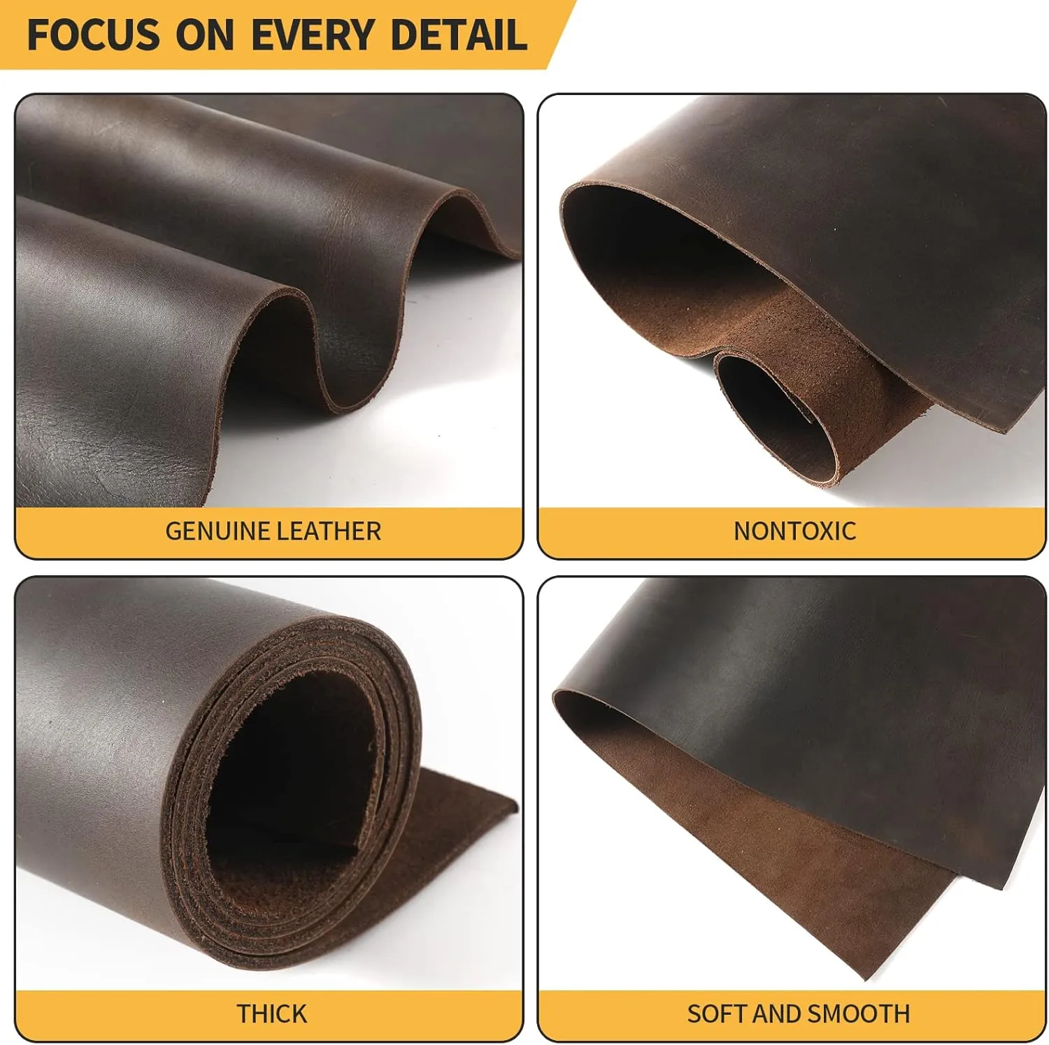 RingSun Genuine Leather Sheets for Leather Craft (2mm), Full Grain Leather for Tooling Craft Sewing(12''X12'', Black Coffee)