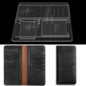 RIVEENY Card Holder Long Wallet Pattern Transparent Acrylic Stencil Leather Making Template Kit,Leather Templates for DIY Hand-Made Craft Making