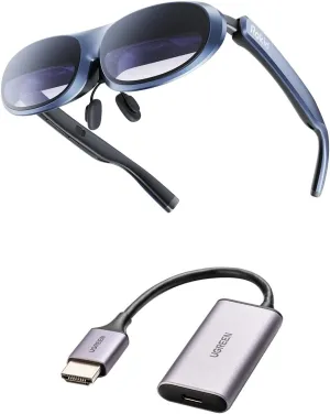Rokid Max AR Glasses and HDMI, Augmented Reality Glasses Wearable Headsets Smart Glasses for Video Display, Myopia Friendly Portable Massive 1080P Screen,Watch on Android/PC/Tablets/Game Consoles