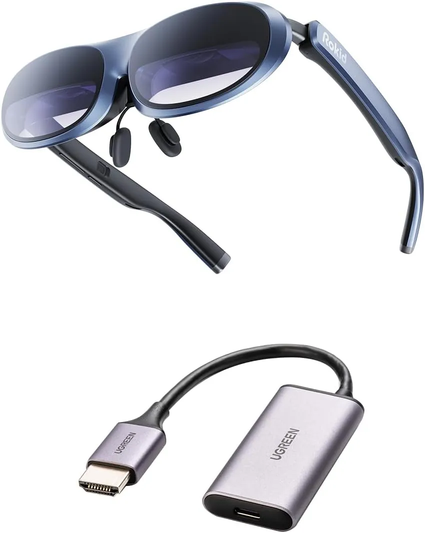 Rokid Max AR Glasses and HDMI, Augmented Reality Glasses Wearable Headsets Smart Glasses for Video Display, Myopia Friendly Portable Massive 1080P Screen,Watch on Android/PC/Tablets/Game Consoles