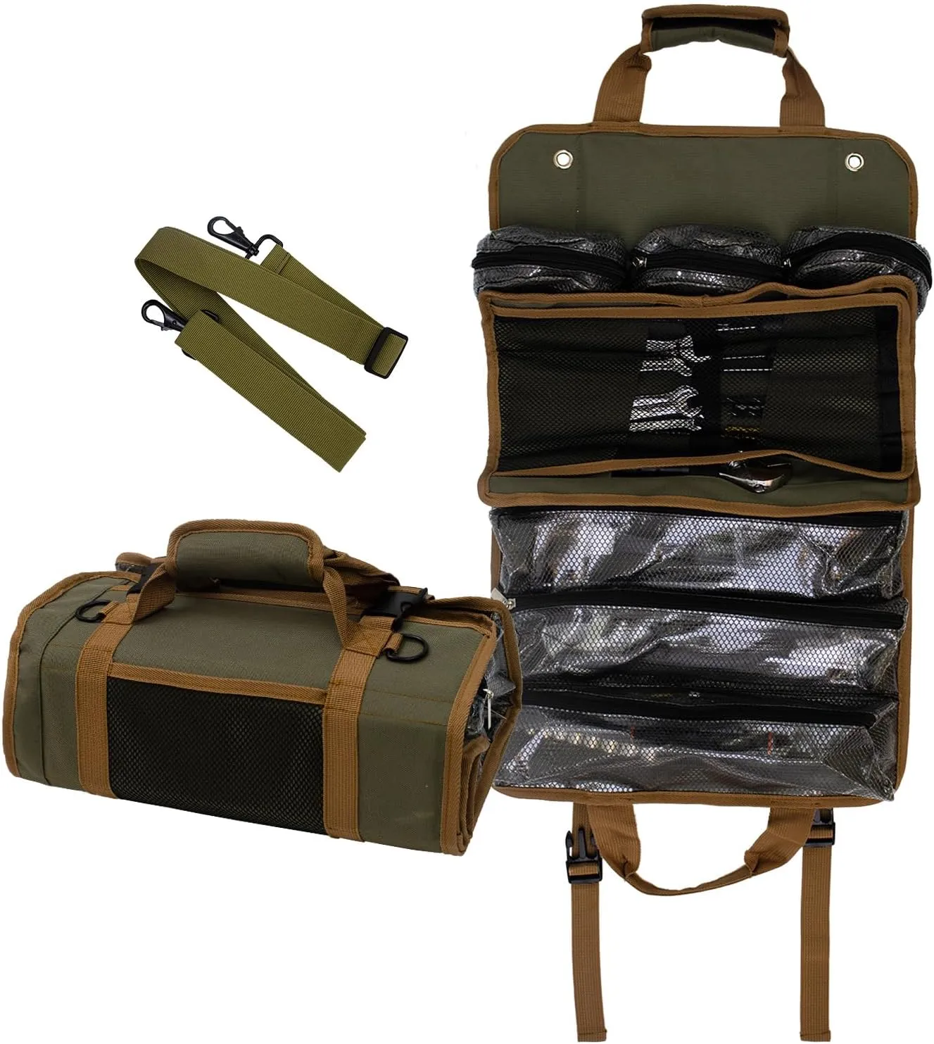 Roll-Up Tool Bag with 3 Little Detachable Zipper Pouches, Compact and Portable Large Capacity Tool Storage, Versatile Tool Organizer for Mechanics, Electricians, and DIY Enthusiasts