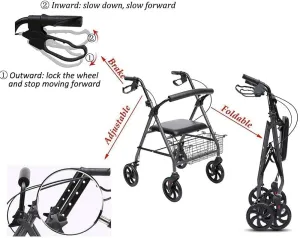 Rollator Walker, 4 Wheel Medical Rolling Walker Elderly Ultra Lightweight Folding rollator Wheeled Walker Walking Frame with Brakes seat and Bag
