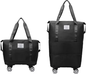 Rolling Duffle Bag with Detachable Wheels, 28L-58L Large Expandable Foldable Carry On Luggage Bag, Weekender Bag for Travel Airplane, Black