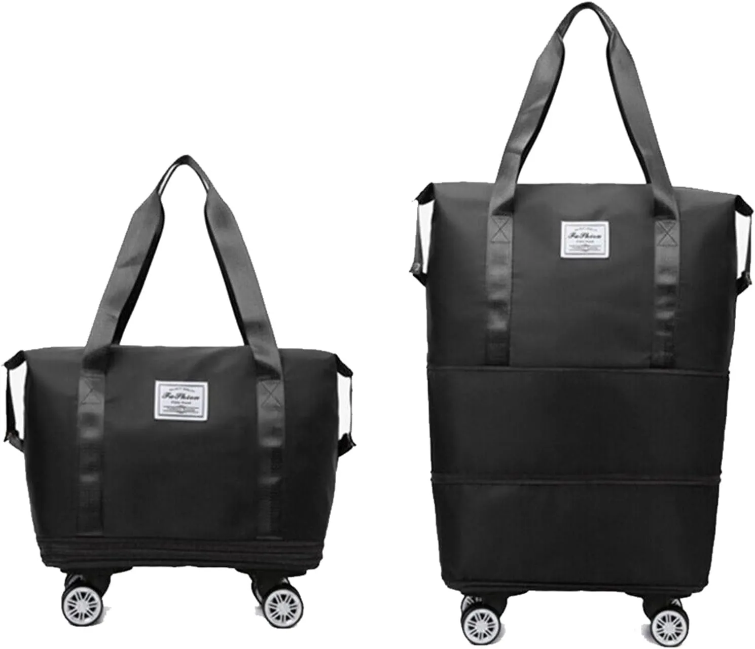 Rolling Duffle Bag with Detachable Wheels, 28L-58L Large Expandable Foldable Carry On Luggage Bag, Weekender Bag for Travel Airplane, Black