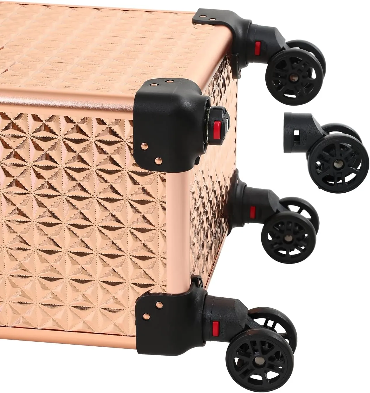 Rolling Train Case 4-in-1 Portable Makeup Train Case Professional Cosmetic Organizer Makeup Traveling case Trolley Cart Trunk (rose gold)
