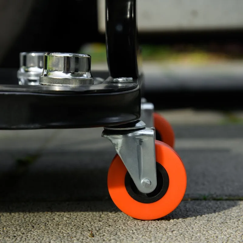 Rootz Workshop Chair - Mechanic Stool - Garage Stool - Tool Tray - Smooth Wheels - Padded Seat - Oil Resistant - 38cm x 35cm x 37cm