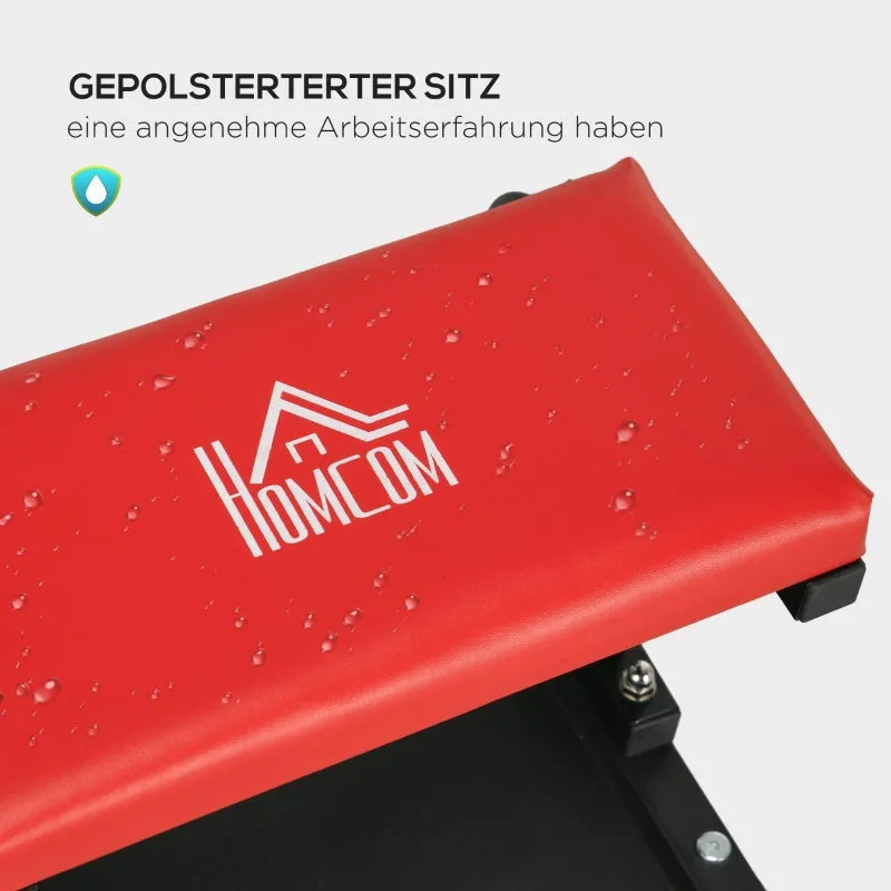 Rootz Workshop Chair - Mechanic Stool - Garage Stool - Tool Tray - Smooth Wheels - Padded Seat - Oil Resistant - 38cm x 35cm x 37cm