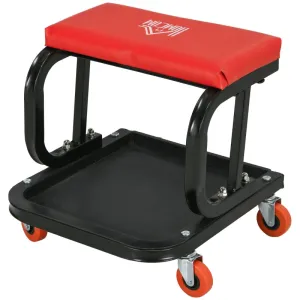 Rootz Workshop Chair - Mechanic Stool - Garage Stool - Tool Tray - Smooth Wheels - Padded Seat - Oil Resistant - 38cm x 35cm x 37cm