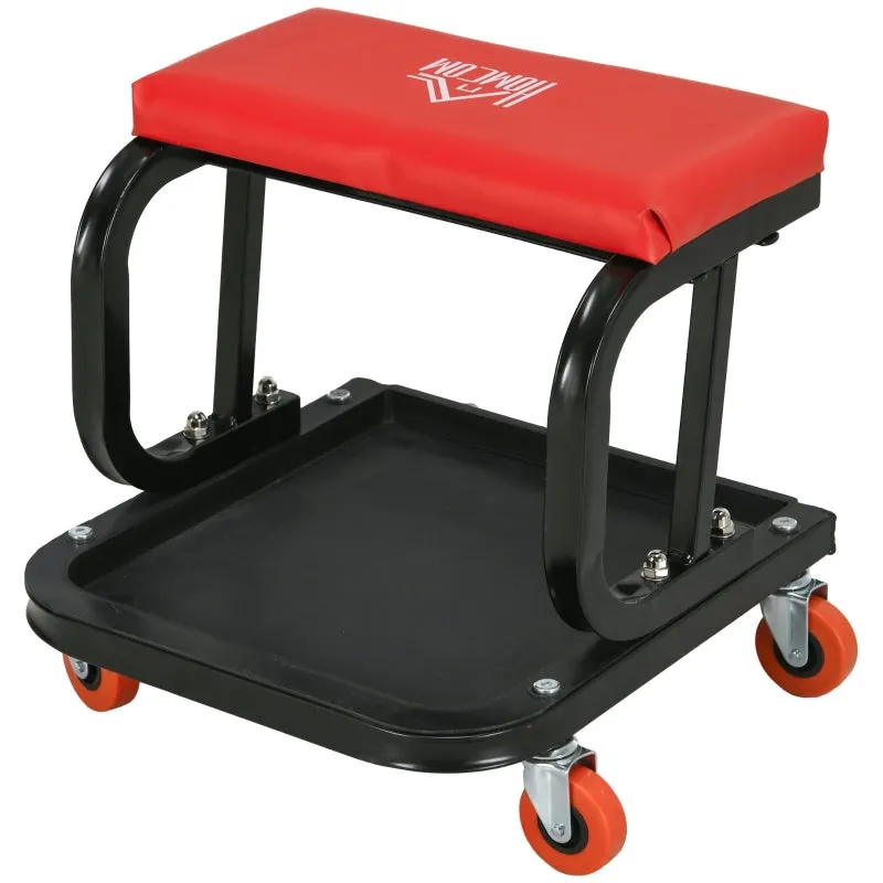 Rootz Workshop Chair - Mechanic Stool - Garage Stool - Tool Tray - Smooth Wheels - Padded Seat - Oil Resistant - 38cm x 35cm x 37cm