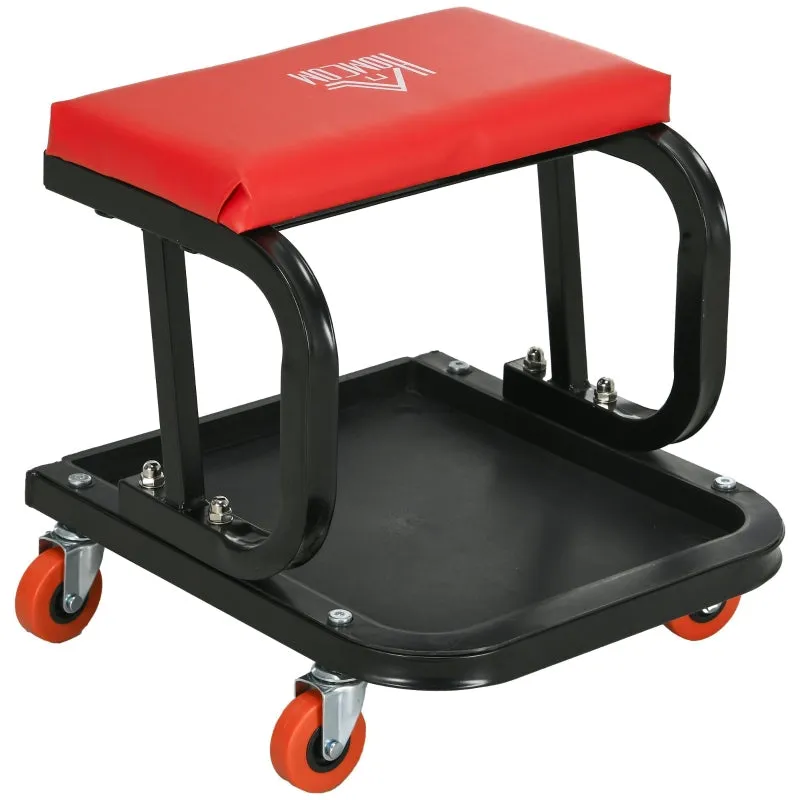 Rootz Workshop Chair - Mechanic Stool - Garage Stool - Tool Tray - Smooth Wheels - Padded Seat - Oil Resistant - 38cm x 35cm x 37cm