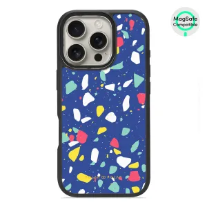 Royal Blue Terrazzo - iPhone 16 Pro Frosted Black Bumper MagSafe Case