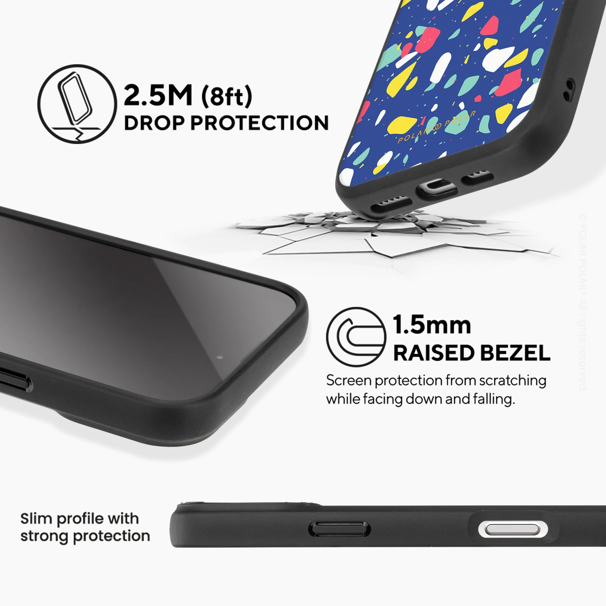 Royal Blue Terrazzo - iPhone 16 Pro Max Frosted Black Bumper MagSafe Case