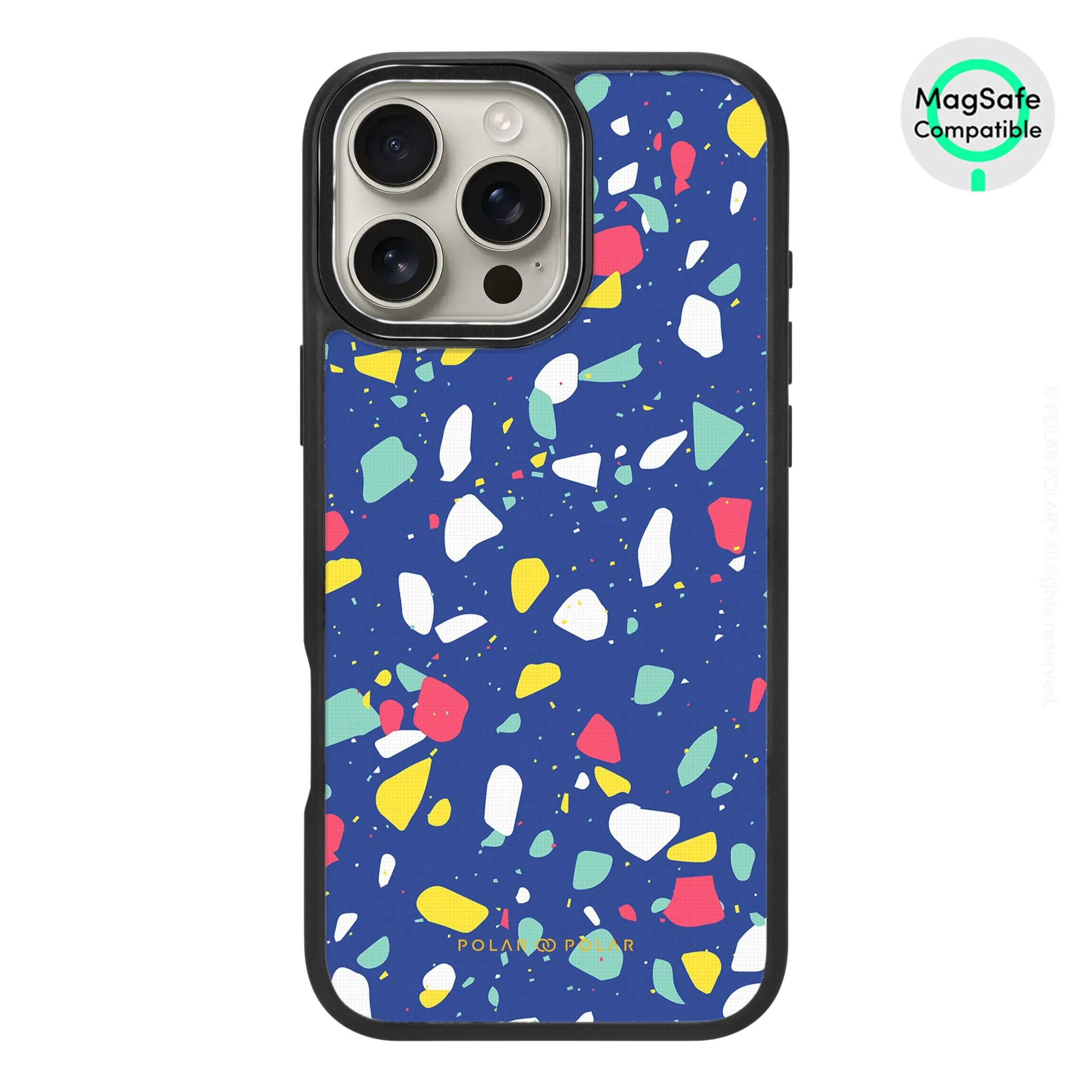 Royal Blue Terrazzo - iPhone 16 Pro Max Frosted Black Bumper MagSafe Case
