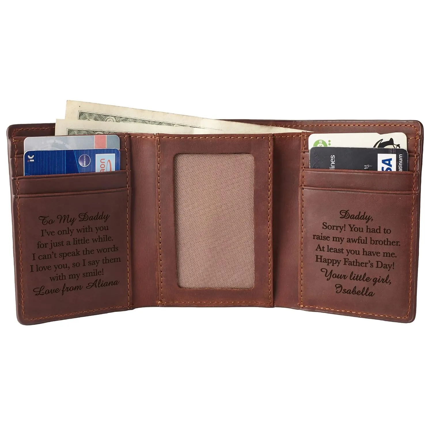RUGGEDGIFTS Custom Trifold Wallet, Engraved Mens Wallet, Birthday Gifts for Men, Wallet with Name, Leather Wallet for Men Husband Dad Son Boyfriend, Gift for Husband From Wife, GENUINE LEATHER