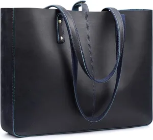 S-ZONE Genuine Leather Shoulder Tote Bag for Women Large Handbag Work Purse
