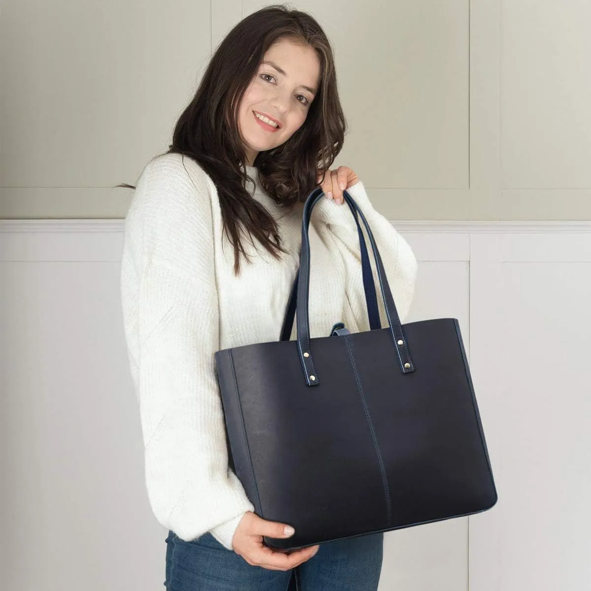 S-ZONE Genuine Leather Shoulder Tote Bag for Women Large Handbag Work Purse