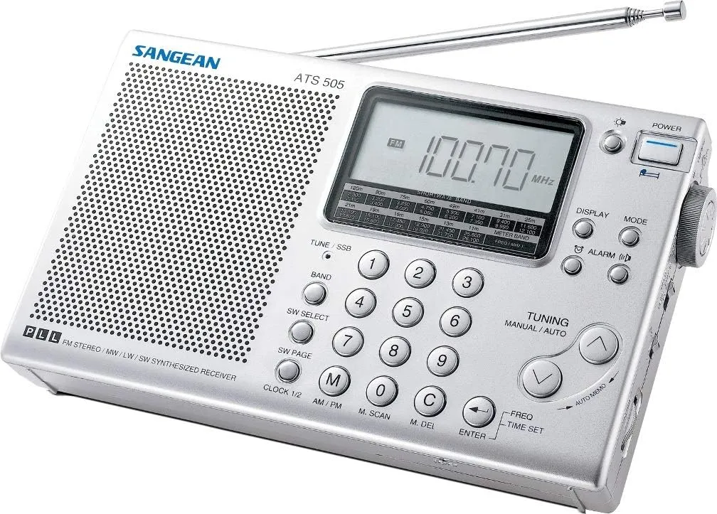 Sangean ATS-405 FM-Stereo/MW/LW/SW Synthesized World Receiver, Five Tuning Methods, Full Shortwave 14 Meter Band, SW Meter Band Selection, 45 Memory Preset Stations, Adjustable Sleep Timer