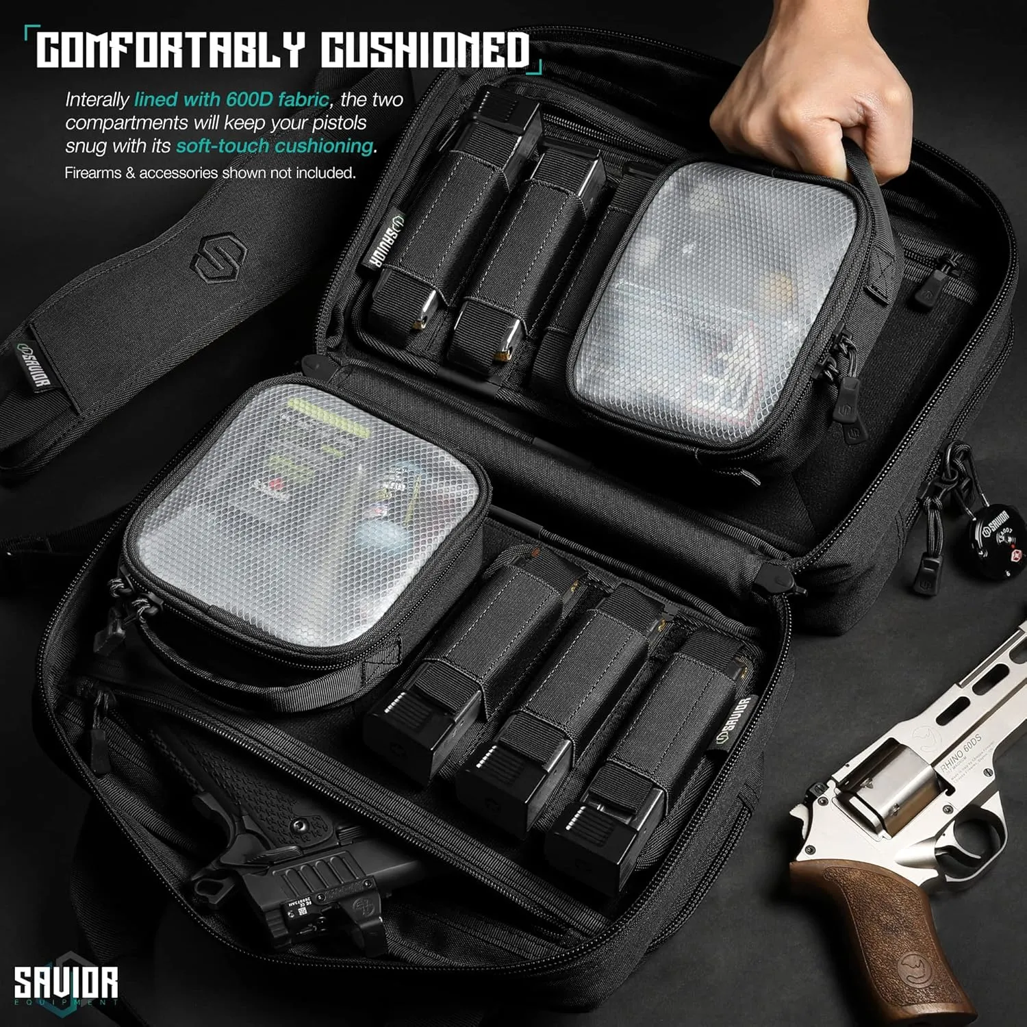 Savior Equipment Specialist Series Mini Range Bag Tactical Dual Pistol Handgun Revolver Hunting Bag Gun Carrying Case, X-Large Compartments w/Lockable Zippers, Deluxe Padded Shoulder Strap Included