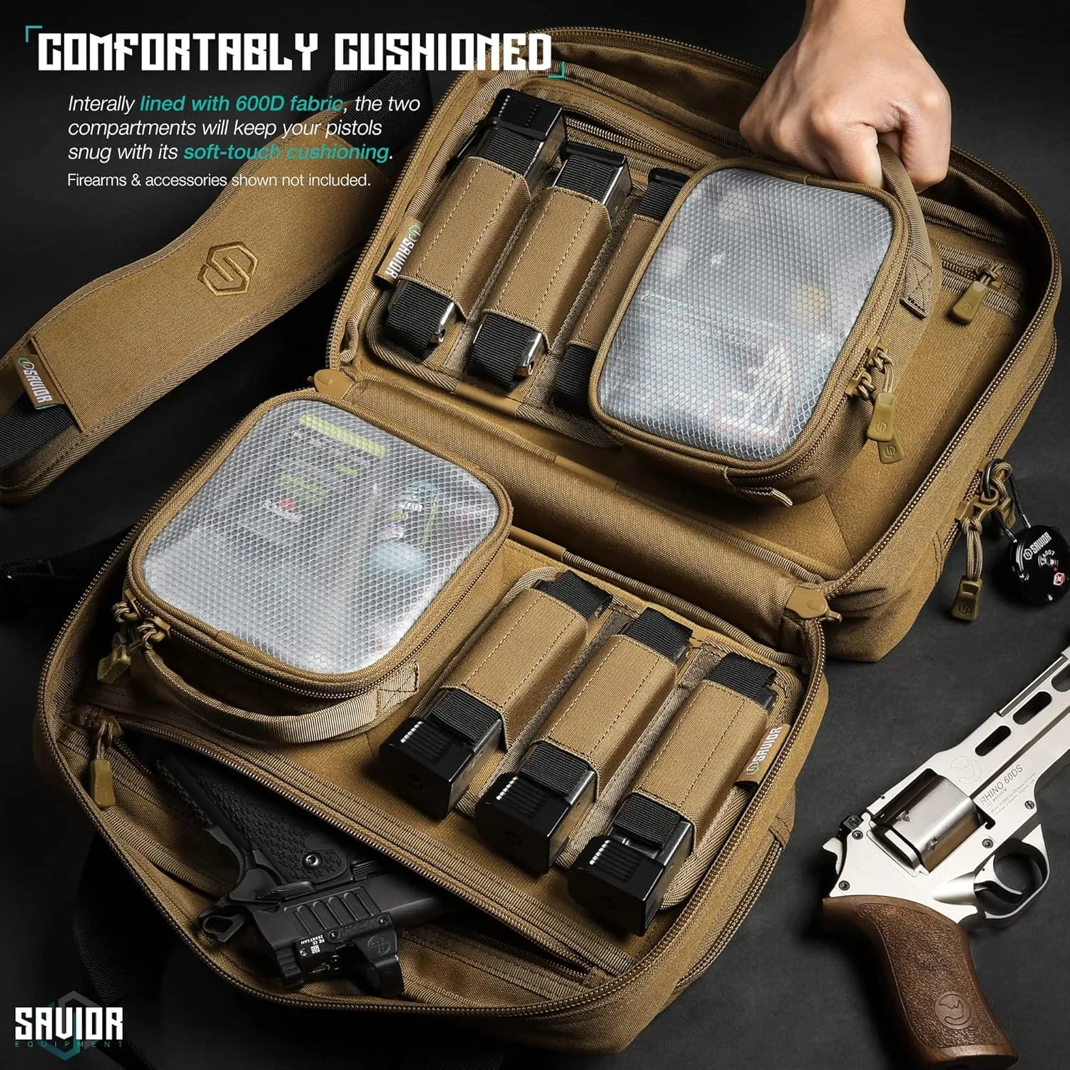 Savior Equipment Specialist Series Mini Range Bag Tactical Dual Pistol Handgun Revolver Hunting Bag Gun Carrying Case, X-Large Compartments w/Lockable Zippers, Deluxe Padded Shoulder Strap Included