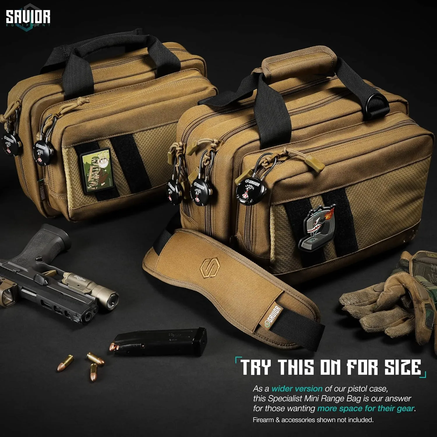 Savior Equipment Specialist Series Mini Range Bag Tactical Dual Pistol Handgun Revolver Hunting Bag Gun Carrying Case, X-Large Compartments w/Lockable Zippers, Deluxe Padded Shoulder Strap Included