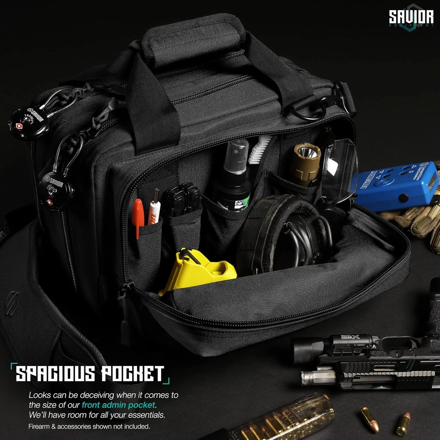 Savior Equipment Specialist Series Mini Range Bag Tactical Dual Pistol Handgun Revolver Hunting Bag Gun Carrying Case, X-Large Compartments w/Lockable Zippers, Deluxe Padded Shoulder Strap Included
