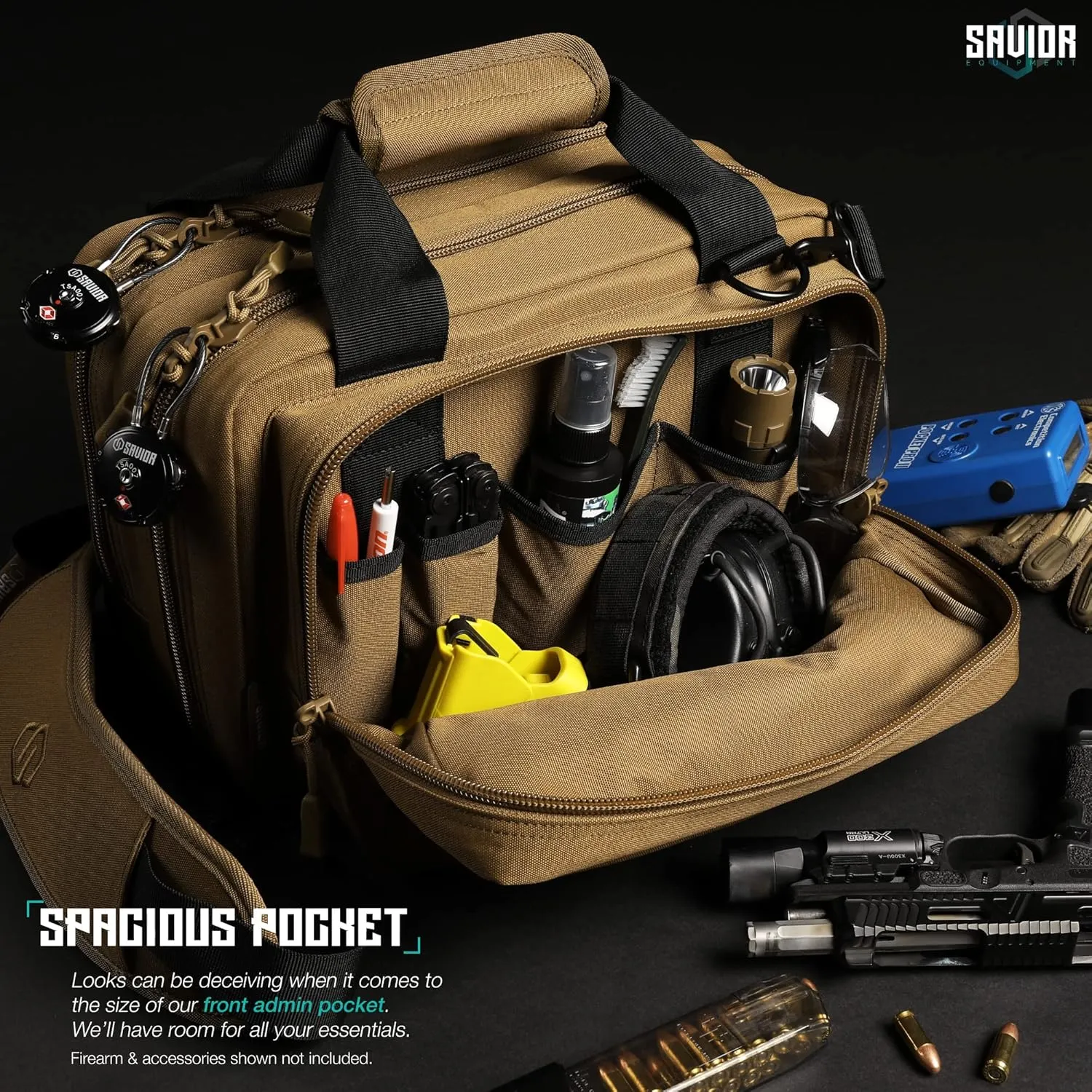 Savior Equipment Specialist Series Mini Range Bag Tactical Dual Pistol Handgun Revolver Hunting Bag Gun Carrying Case, X-Large Compartments w/Lockable Zippers, Deluxe Padded Shoulder Strap Included