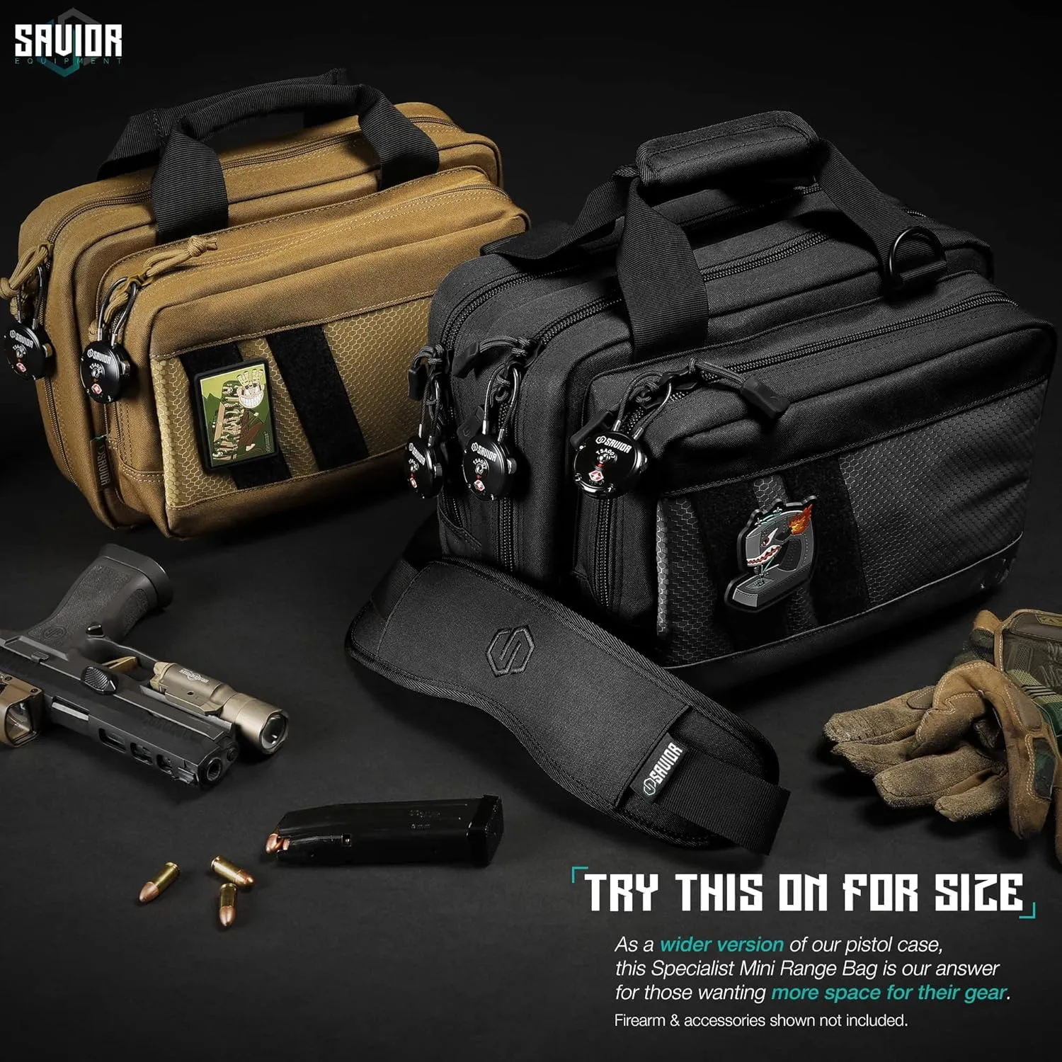 Savior Equipment Specialist Series Mini Range Bag Tactical Dual Pistol Handgun Revolver Hunting Bag Gun Carrying Case, X-Large Compartments w/Lockable Zippers, Deluxe Padded Shoulder Strap Included