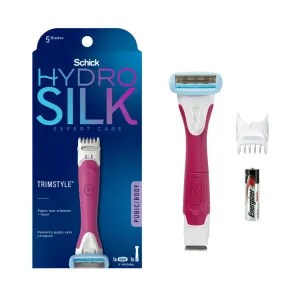 Schick Hydro Silk TrimStyle Razor with Bikini Trimmer for Women | 2-in-1 Bikini Razor for Women and Womens Trimmer for Pubic Hair, Includes 1 Waterproof Handle, 1 Refill & 1 AAA Battery