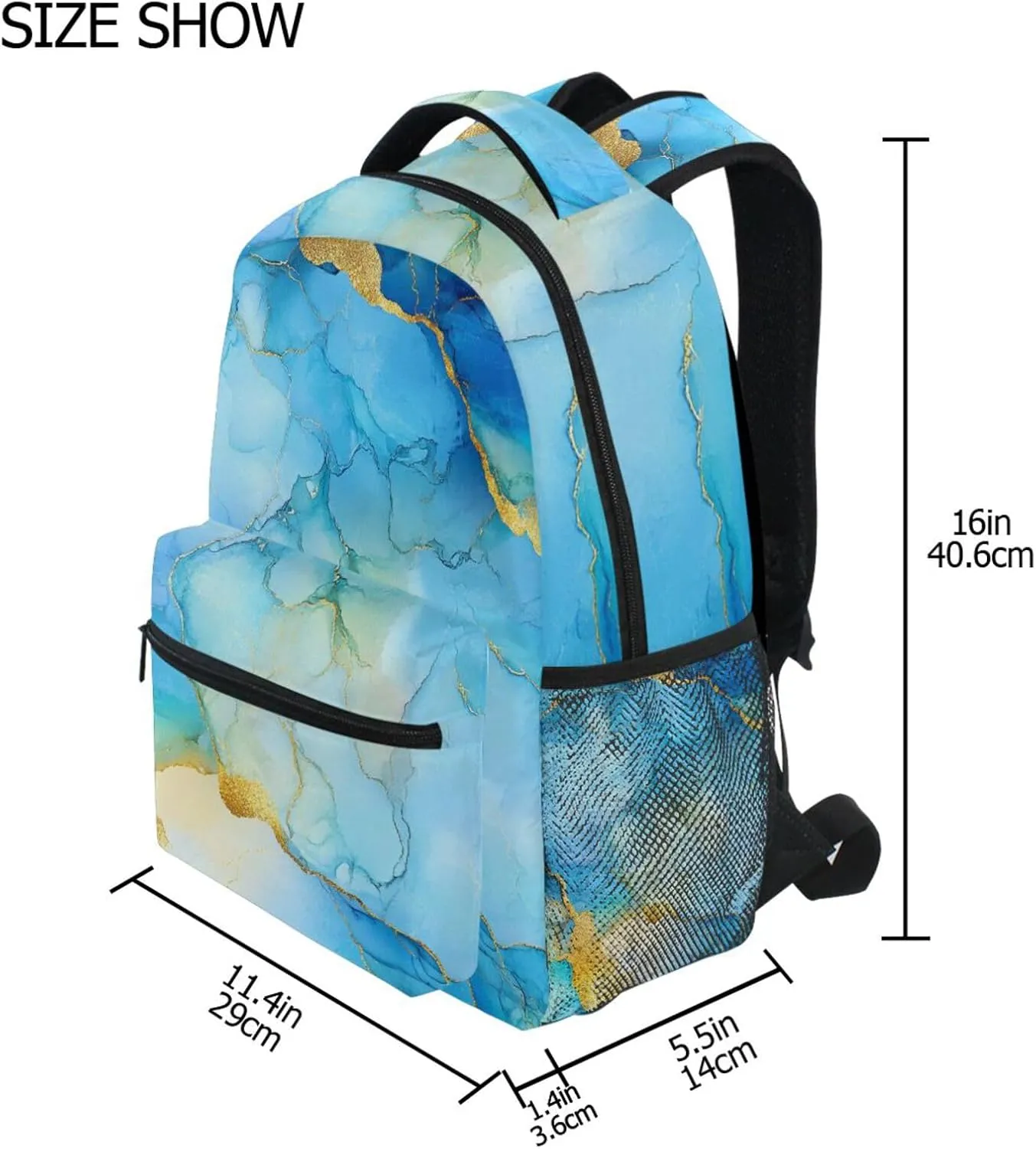 School Backpack for Women Men Fashion School Book Bag with Chest Strap for College Work Marble Yellow Blue