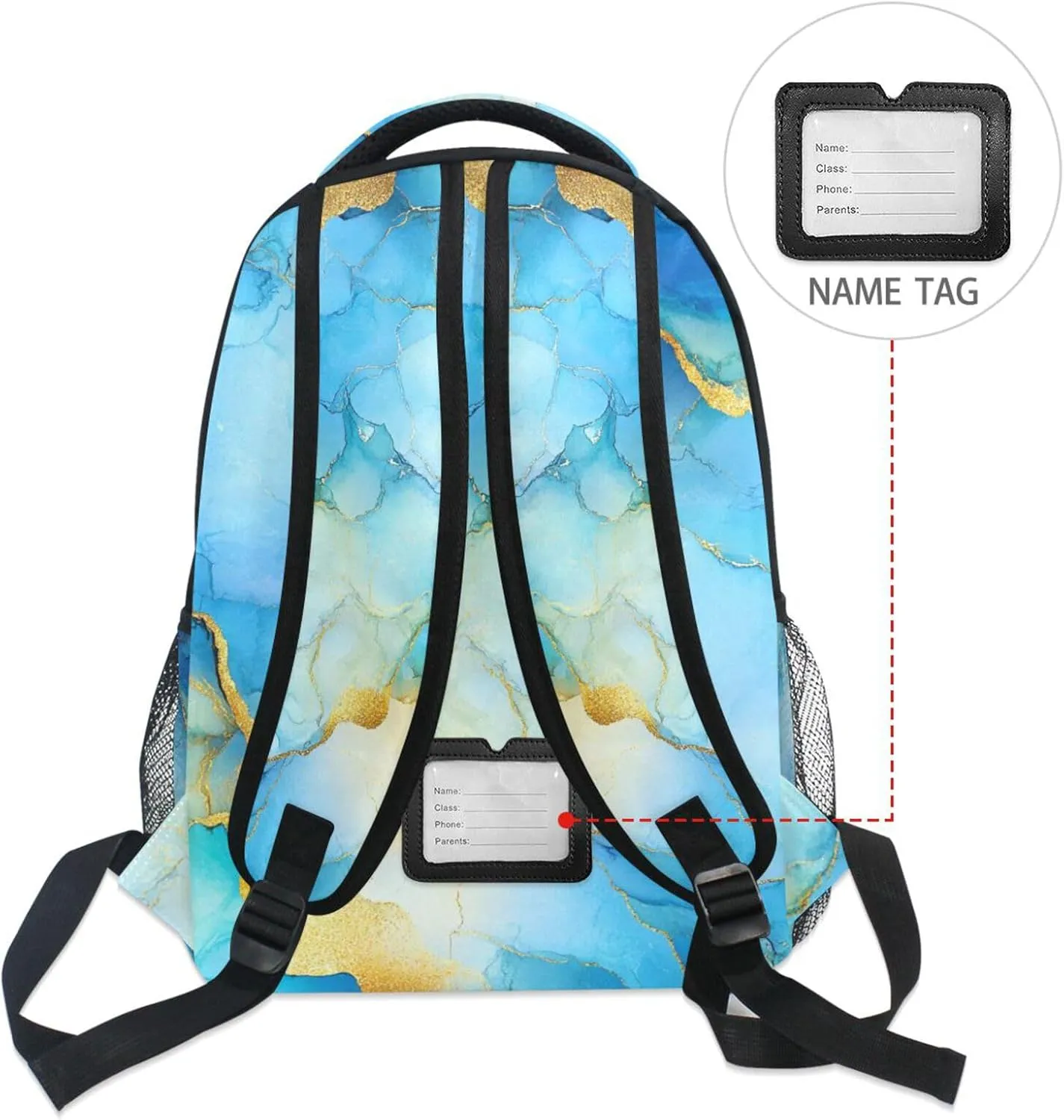 School Backpack for Women Men Fashion School Book Bag with Chest Strap for College Work Marble Yellow Blue