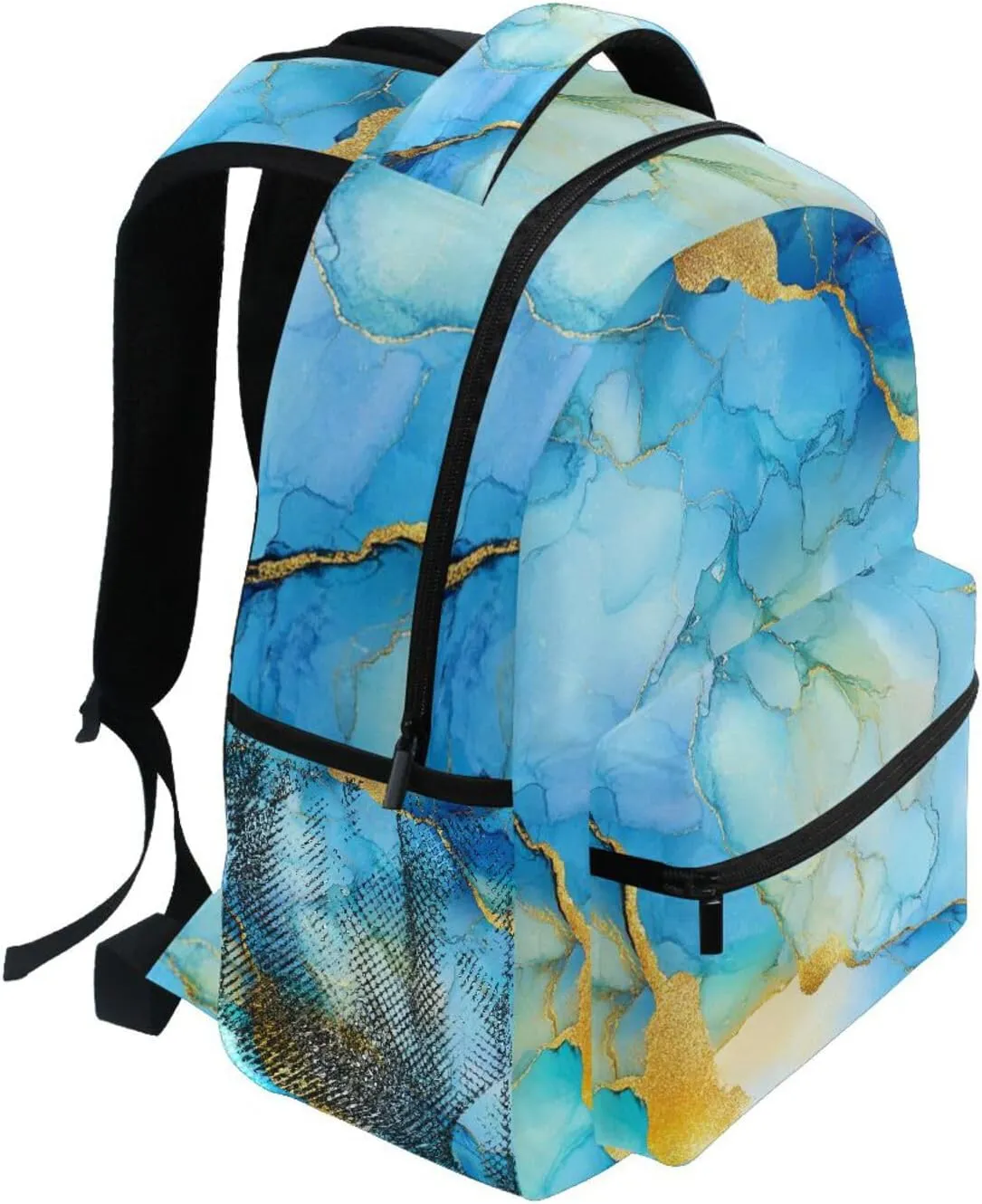 School Backpack for Women Men Fashion School Book Bag with Chest Strap for College Work Marble Yellow Blue