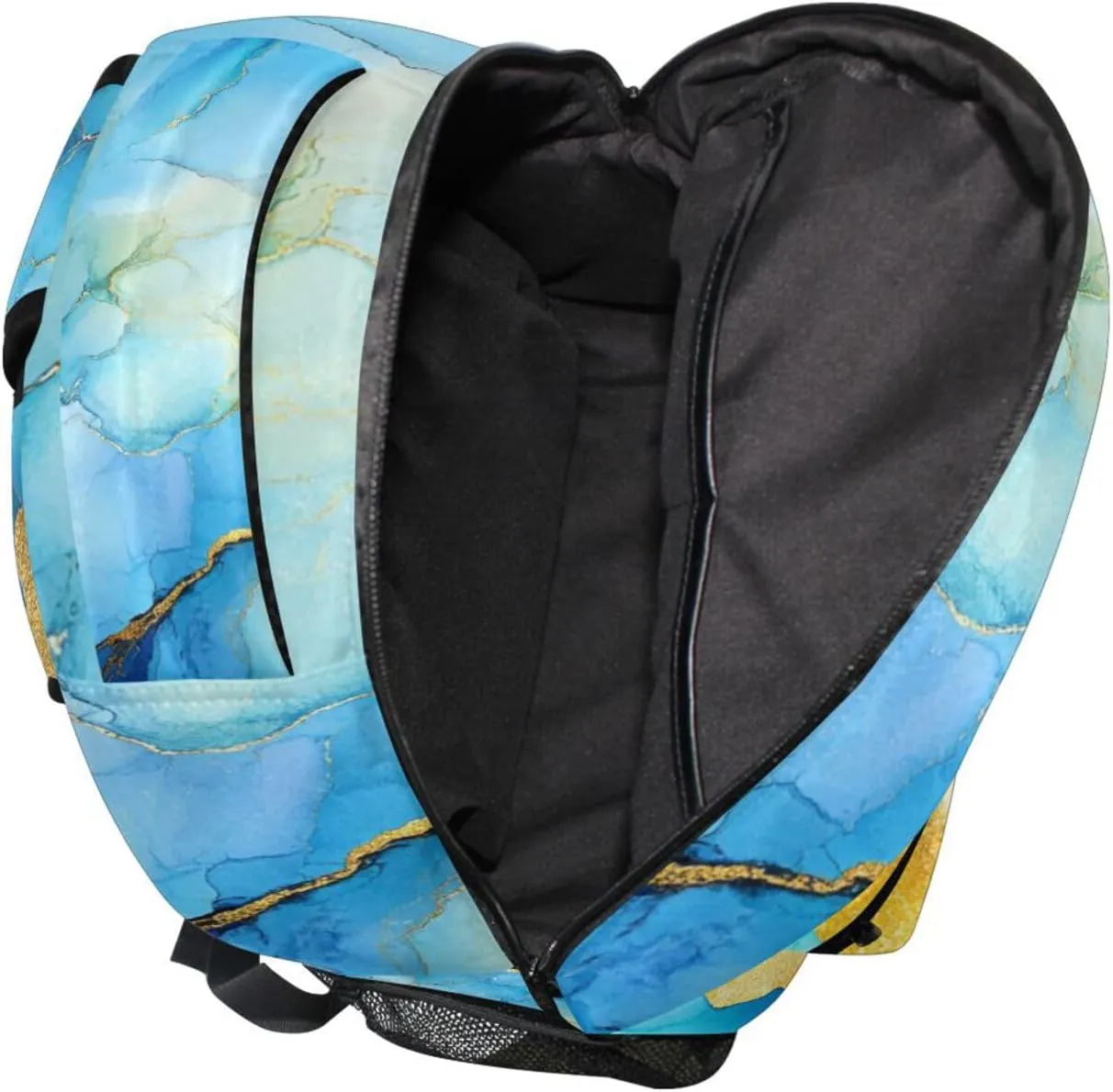 School Backpack for Women Men Fashion School Book Bag with Chest Strap for College Work Marble Yellow Blue