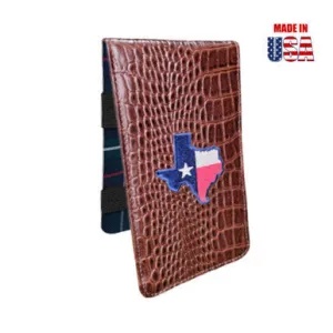 Scorecard Holder & Yardage Book, Outline of Texas with the flag embroidered inside it