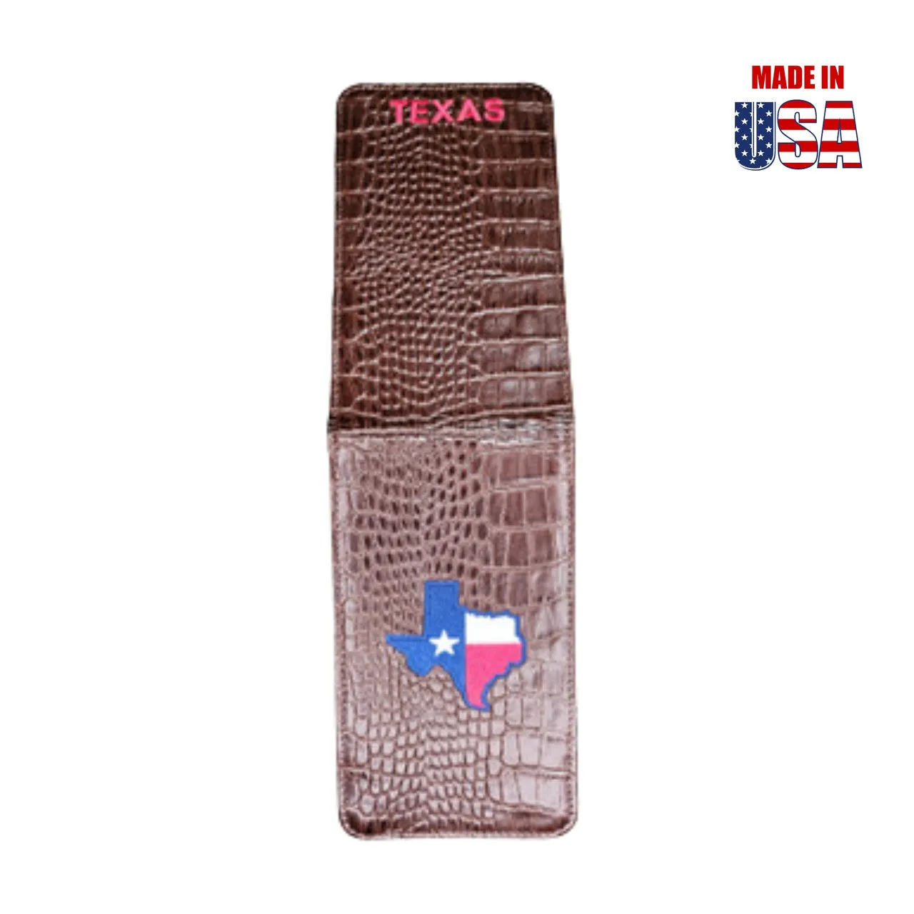 Scorecard Holder & Yardage Book, Outline of Texas with the flag embroidered inside it