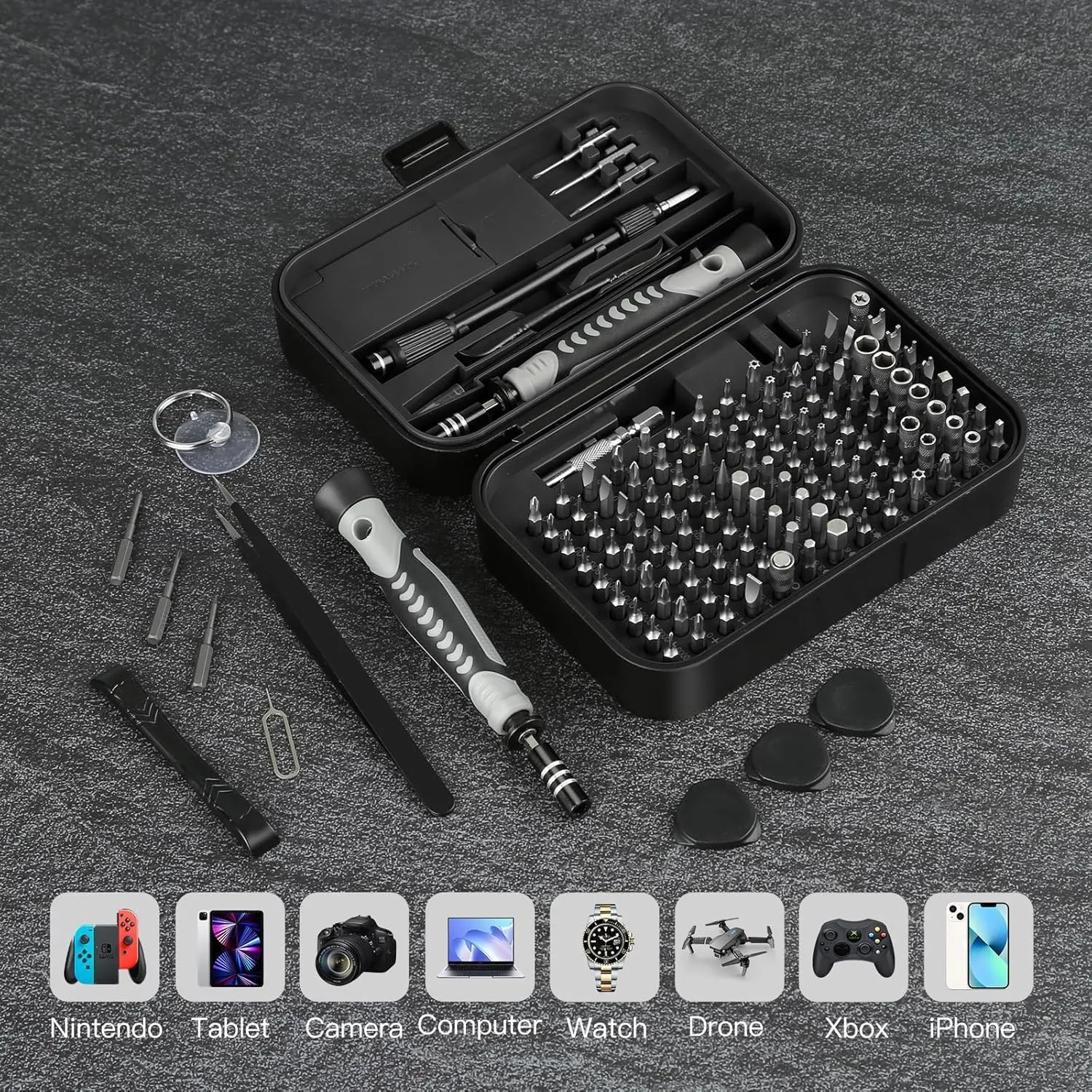 Screwdriver Set – Precision Screwdriver Bit Sets, Mini Hex Phillips Torx Slotted Screwdriver Bit Set with Tool Box, Ideal for Electronics, Laptop, iPhone, Jewelers and More (130-IN-Black)