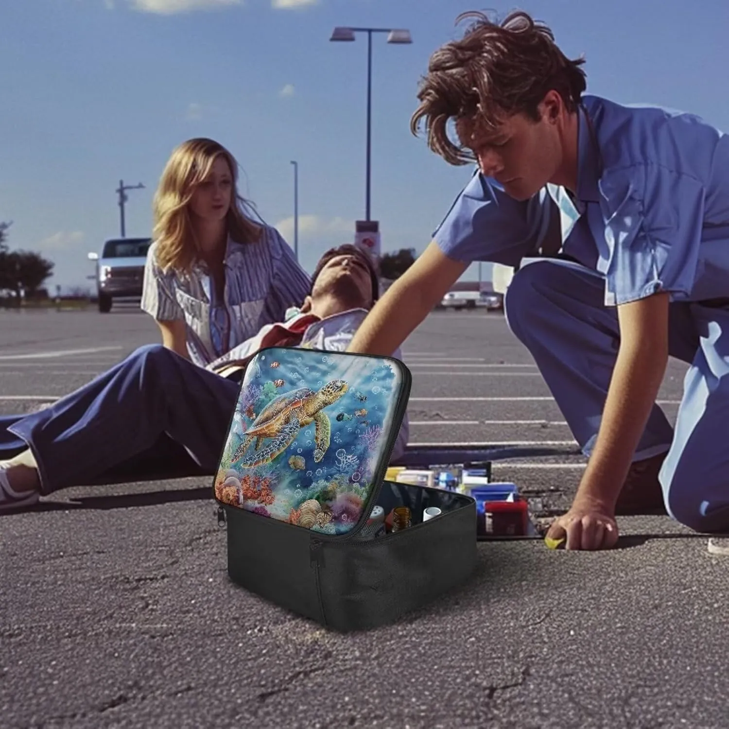 Sea Turtle First Aid Bag Empty Travel First Aid Kit Pouch College Medical Kit Bag for Dorm Medical Storage Bag Emergency Survival Pouch Bag for School Camping Hiking Home Travel
