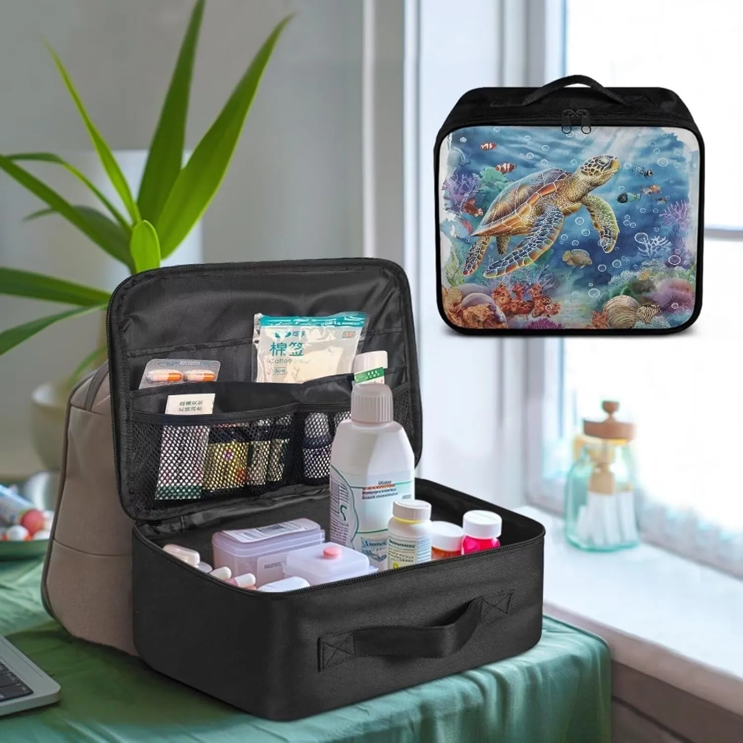 Sea Turtle First Aid Bag Empty Travel First Aid Kit Pouch College Medical Kit Bag for Dorm Medical Storage Bag Emergency Survival Pouch Bag for School Camping Hiking Home Travel