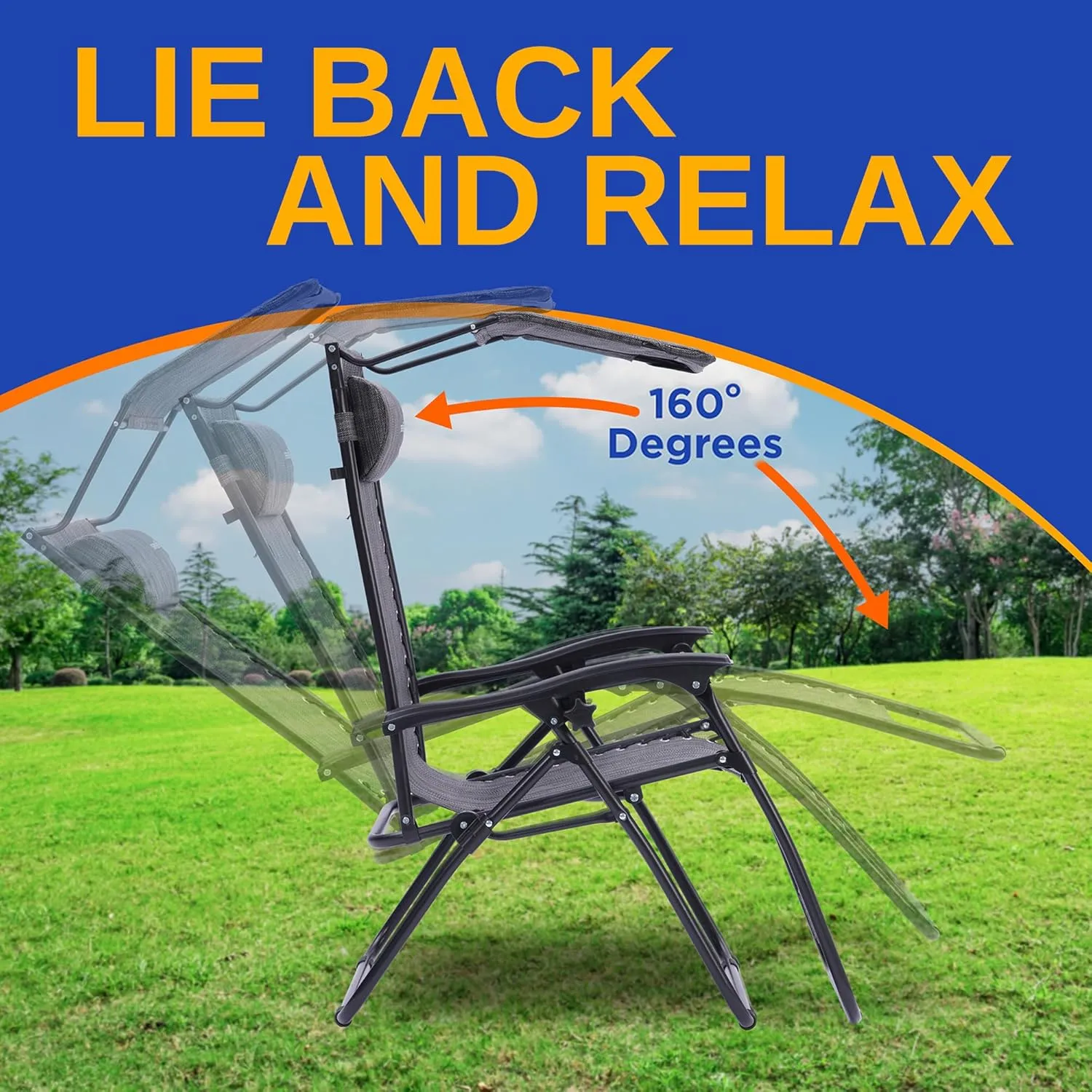 SereneLife 2-Pack Zero Gravity Lounge Chairs with Adjustable Canopy – Foldable Outdoor Recliners with Pillow Side Table Cup Holder – Steel Frame & Textilene Fabric, 264 lbs. Capacity (Gray)