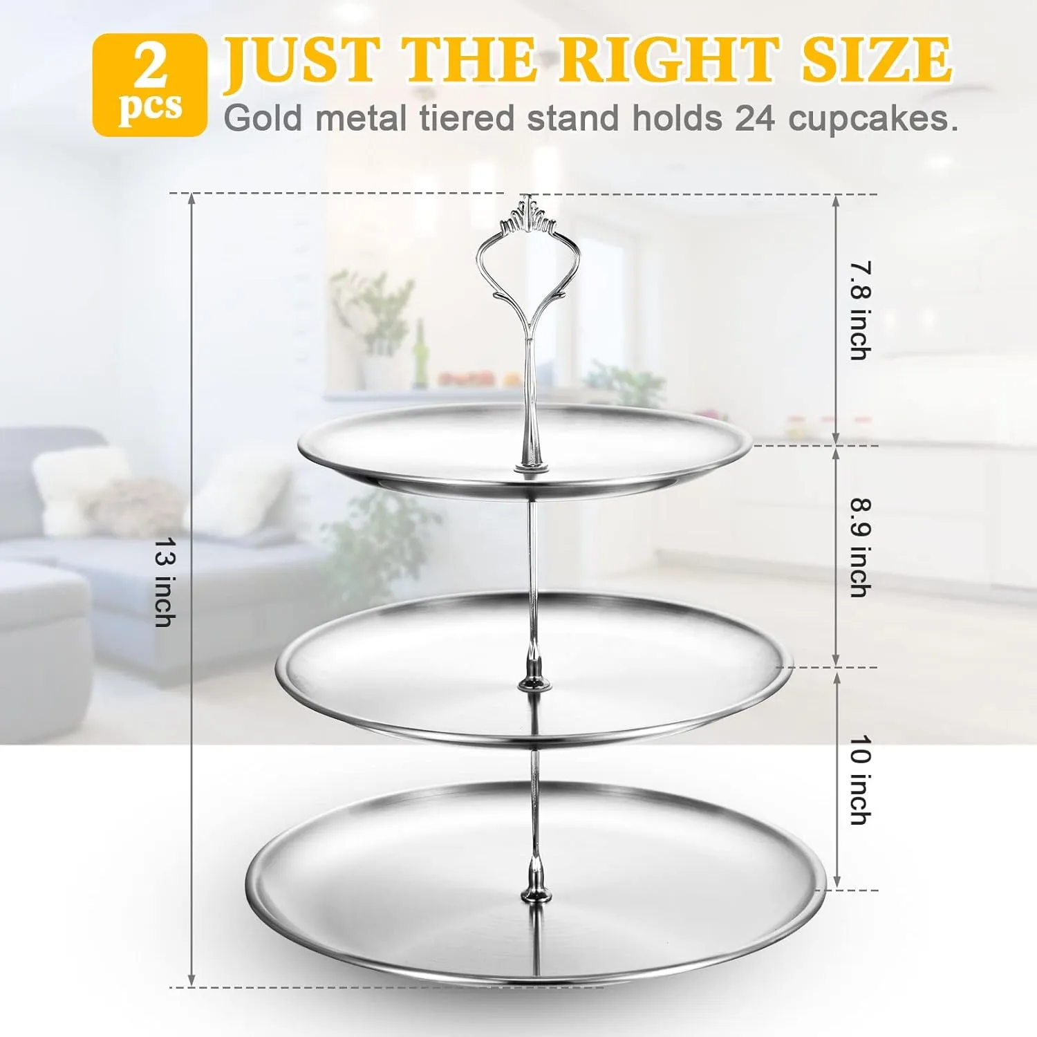 Set of 2 Cupcake Display Stands 3 Tier Serving Tray Platters Stainless Steel Cup Cake Tower for Birthday Party Wedding Dessert Cookie Candy(Silver)