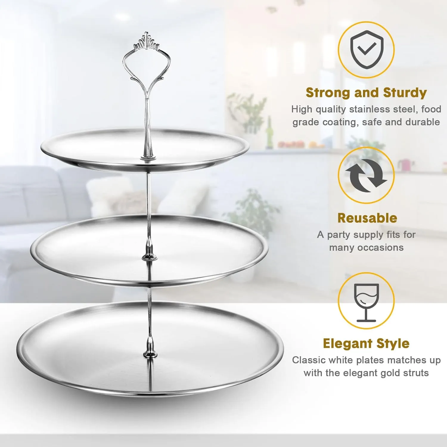 Set of 2 Cupcake Display Stands 3 Tier Serving Tray Platters Stainless Steel Cup Cake Tower for Birthday Party Wedding Dessert Cookie Candy(Silver)