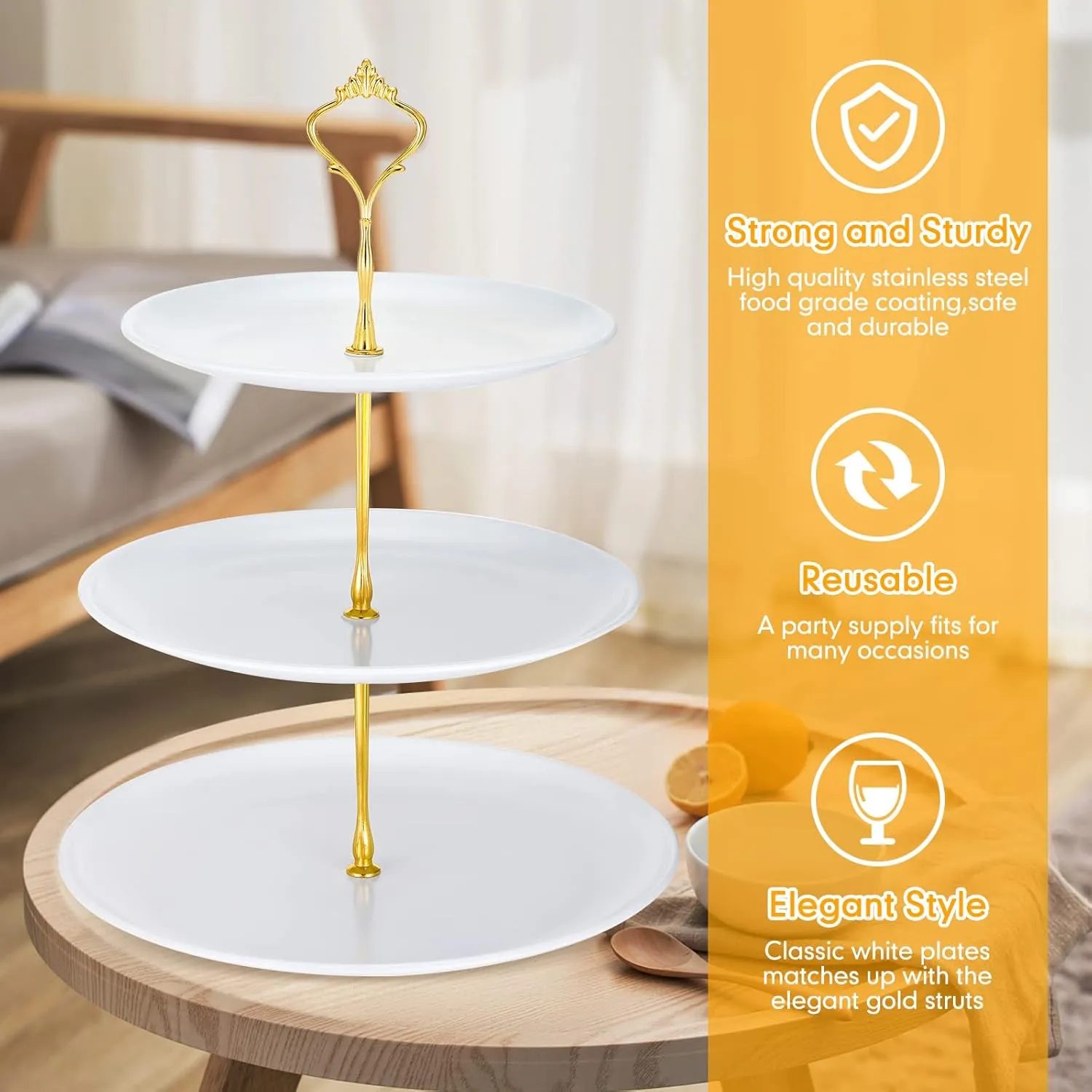 Set of 2 Cupcake Display Stands 3 Tier Serving Tray Platters Stainless Steel Cup Cake Tower for Birthday Party Wedding Dessert Cookie Candy(White)