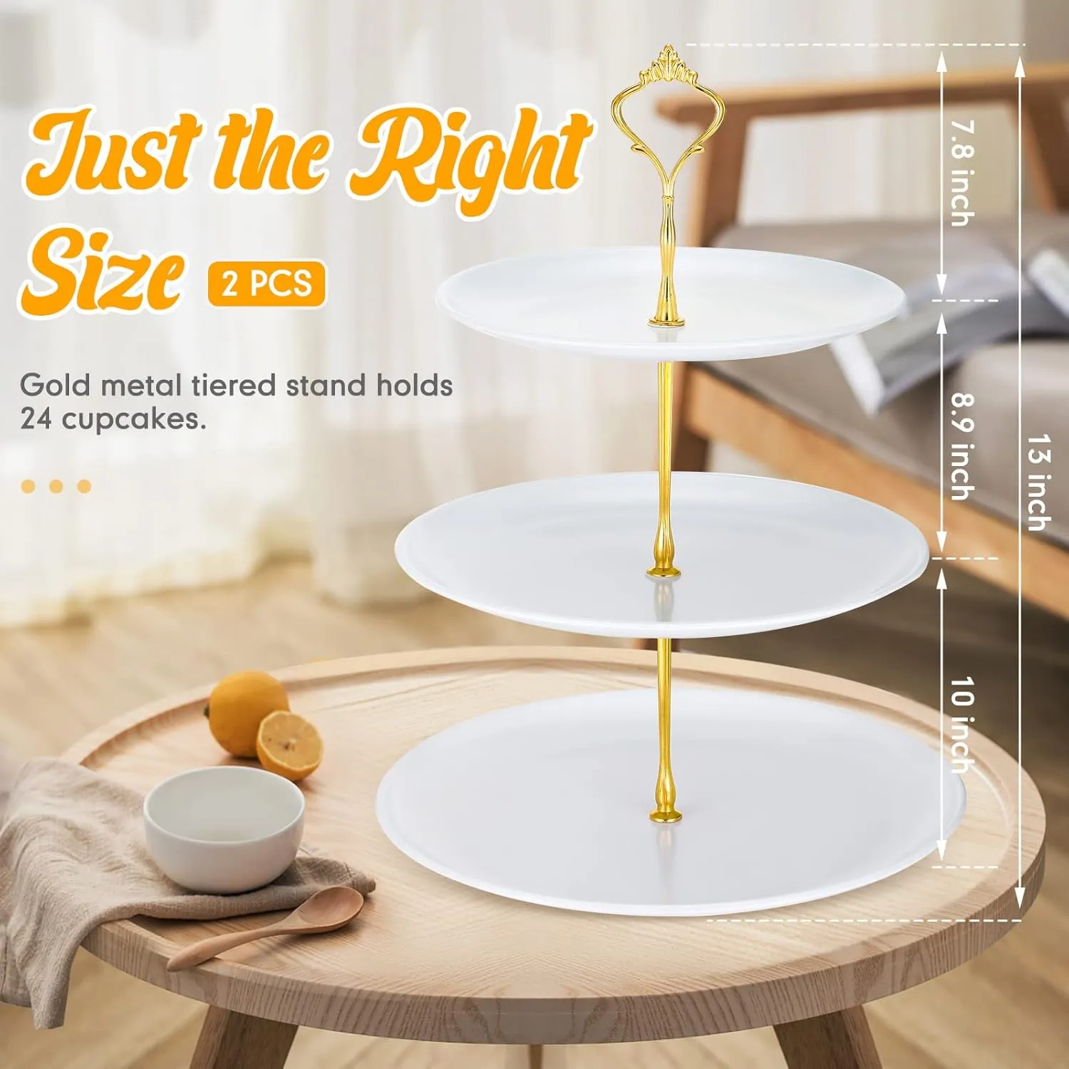 Set of 2 Cupcake Display Stands 3 Tier Serving Tray Platters Stainless Steel Cup Cake Tower for Birthday Party Wedding Dessert Cookie Candy(White)