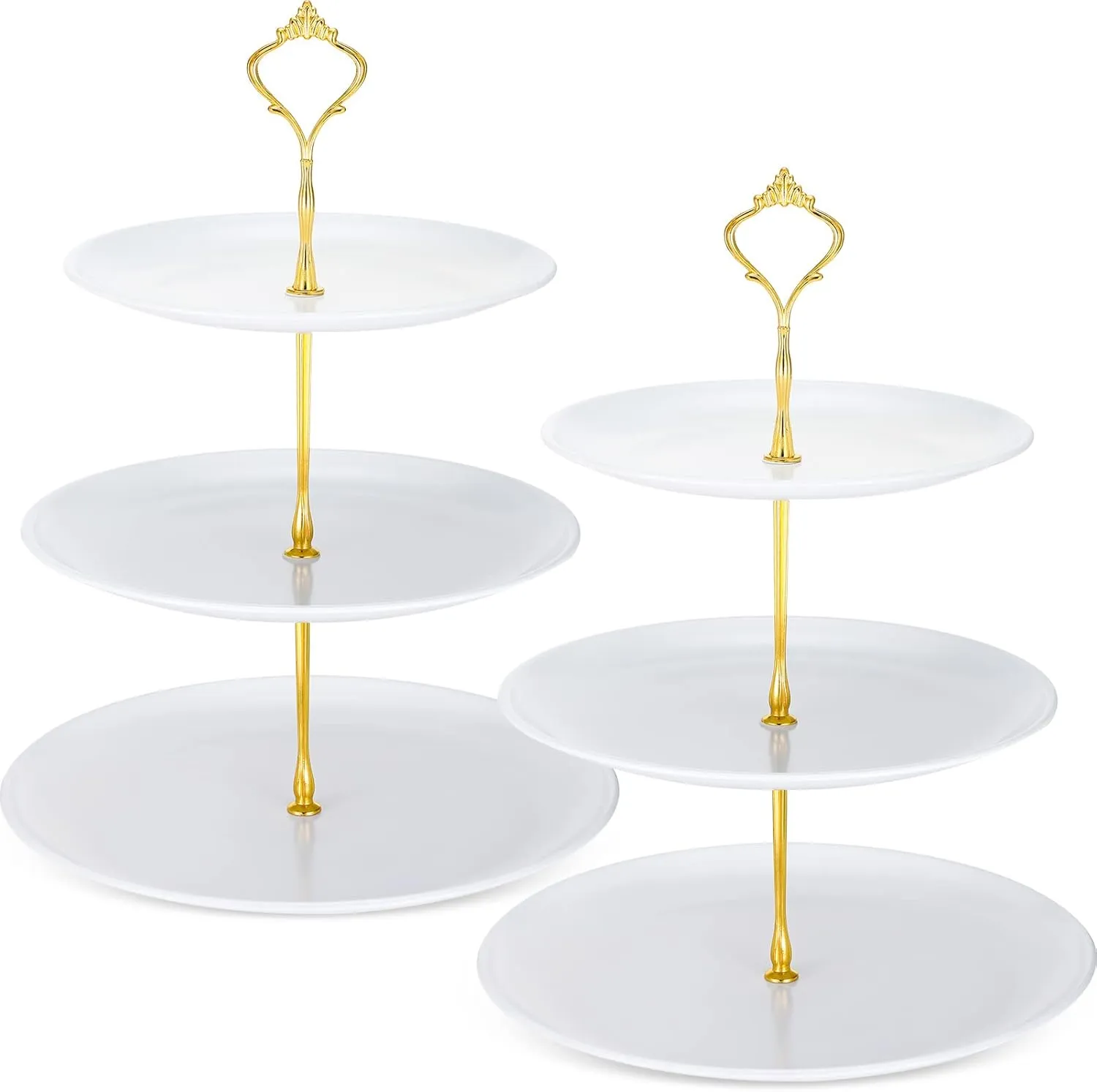 Set of 2 Cupcake Display Stands 3 Tier Serving Tray Platters Stainless Steel Cup Cake Tower for Birthday Party Wedding Dessert Cookie Candy(White)