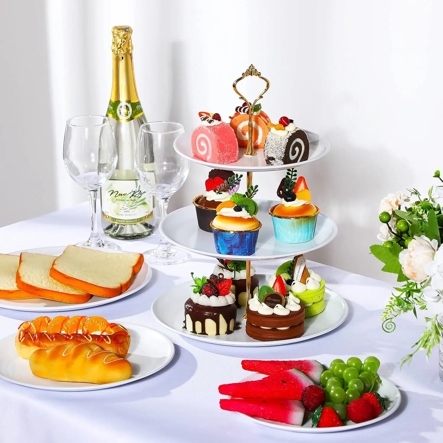 Set of 2 Cupcake Display Stands 3 Tier Serving Tray Platters Stainless Steel Cup Cake Tower for Birthday Party Wedding Dessert Cookie Candy(White)