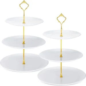 Set of 2 Cupcake Display Stands 3 Tier Serving Tray Platters Stainless Steel Cup Cake Tower for Birthday Party Wedding Dessert Cookie Candy(White)