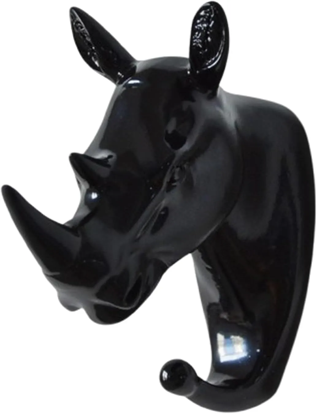 Set of 3 Creative Animal Head Wall Mount Hooks, Antlers, Elephant, Rhino, Horse, Sheep, Giraffe Resin Heavy Duty Single Hook for Coat, Bag, Towel, Key, Decorative Gift, Holds 20 Lbs, Black Rhinoceros