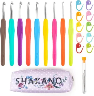 SHAXANO Crochet Hooks Kit with Case, 95-Piece, Ergonomic Crochet Needles Weave Yarn Kits DIY Hand Knitting Art Tools for Beginners and Experienced Crochet Lovers