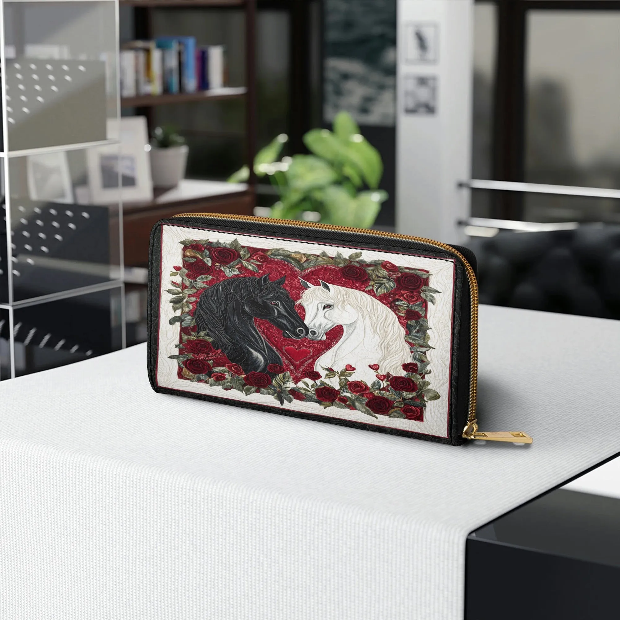 Shineful Leather Clutch Purse With Wristlet Strap Handle Eternal Love Horse