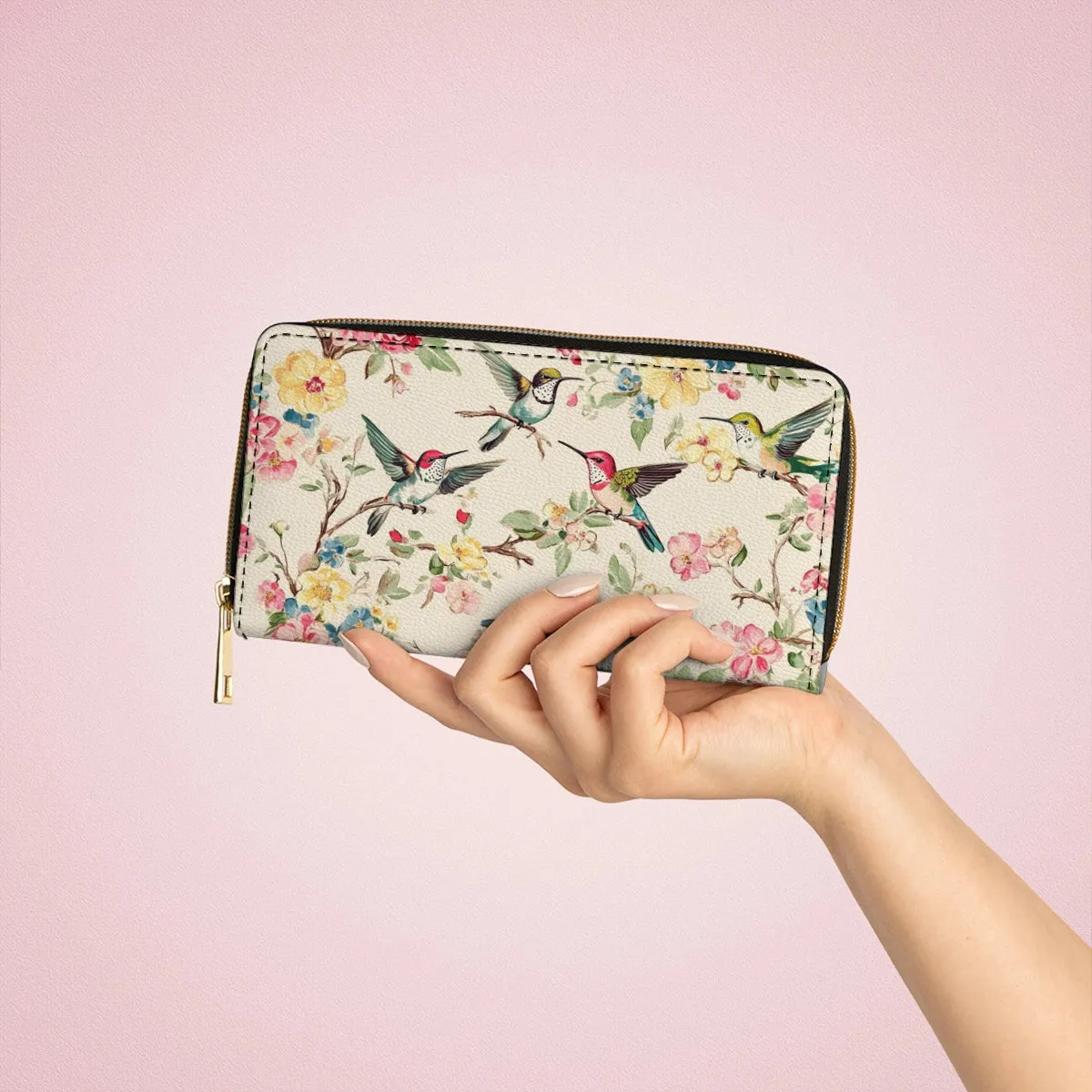 Shineful Leather Clutch Purse With Wristlet Strap Handle Hummingbird Symphony